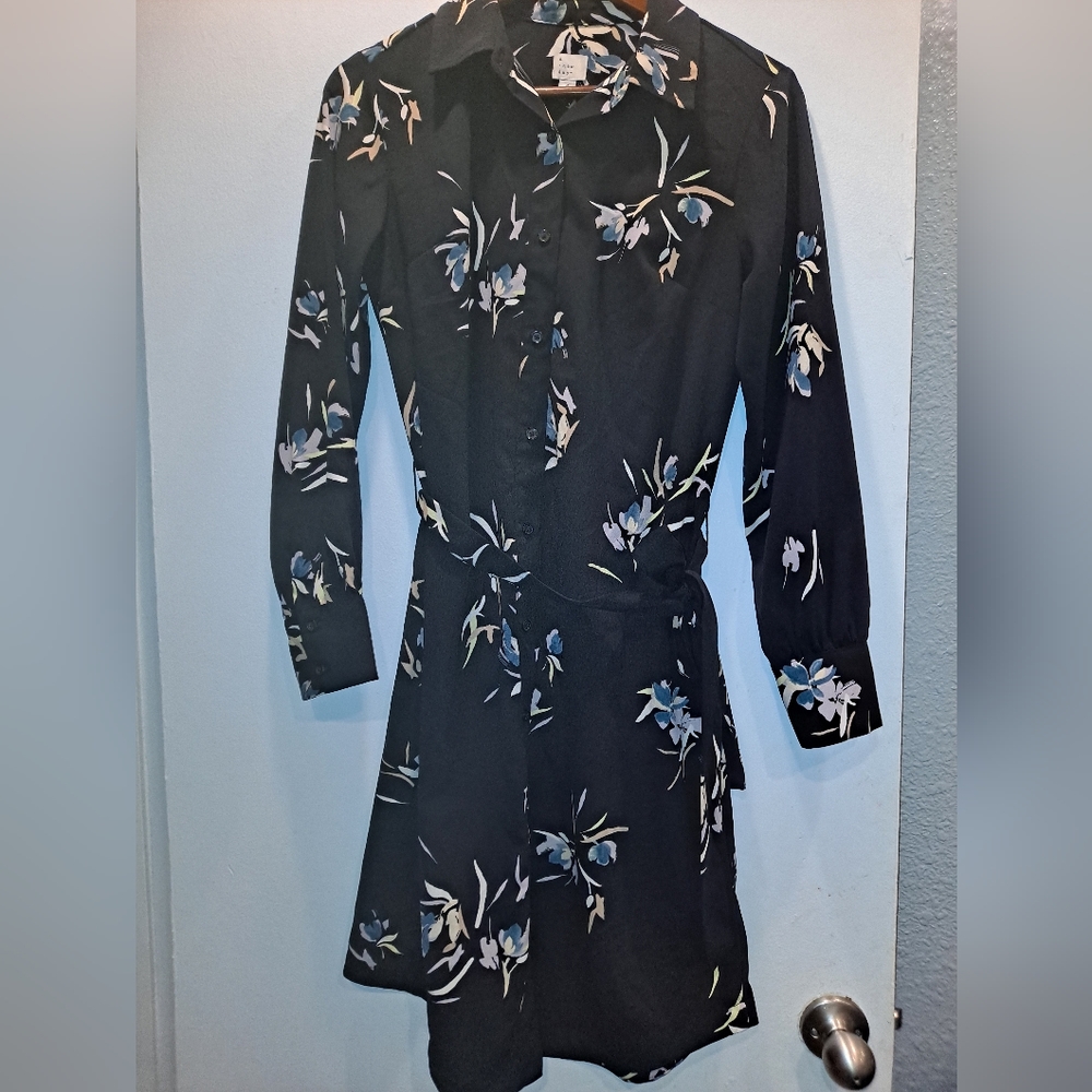 A New Day Black Collared Long Sleeve Shirt Waist Dress or Duster Size S NEW